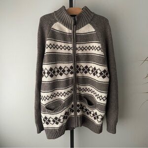Hudson North Lambswool Nordic Fair Isle Cardigan Knit Sweater Mens Size XL